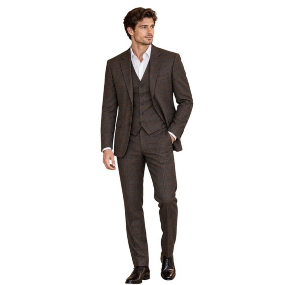 Tessori Italy Super 150's Wool 3-Piece Suit 38L 32L Windowpane Plaid